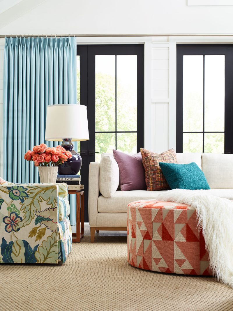 Vesper Sectional, Greer Skirted Chair, Nevan Ottoman