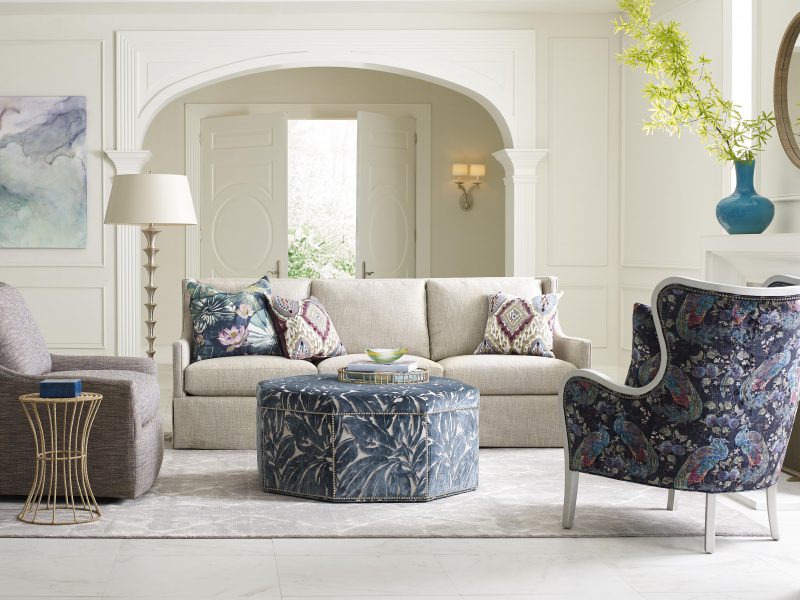Greer Skirted Chair, Etta Swivel Chair & A Half, Nadine Wing Chair, Nevan Ottoman