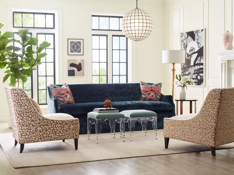 Tinsley Armless Chair, Peek Acrylic Ottoman