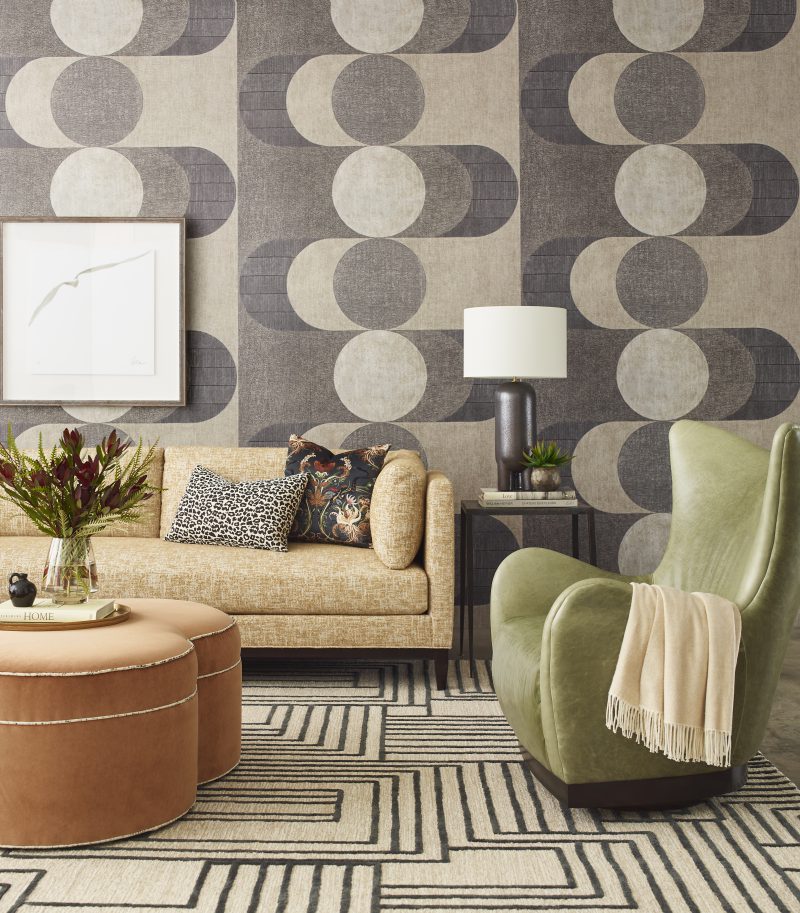 Vesper Sectional, Hans Swivel Wing Chair, Clover Ottoman