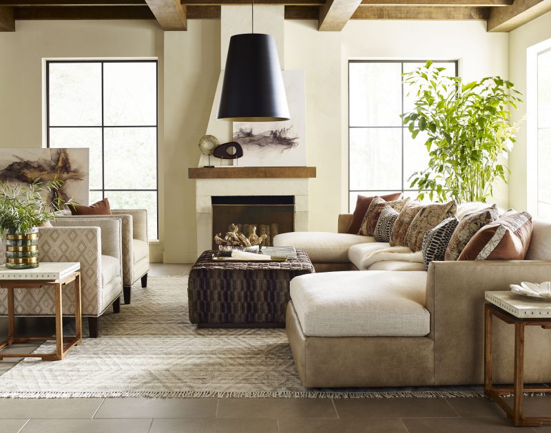 Zane Sectional, Royce Chair, Westby Large Rectangular Ottoman