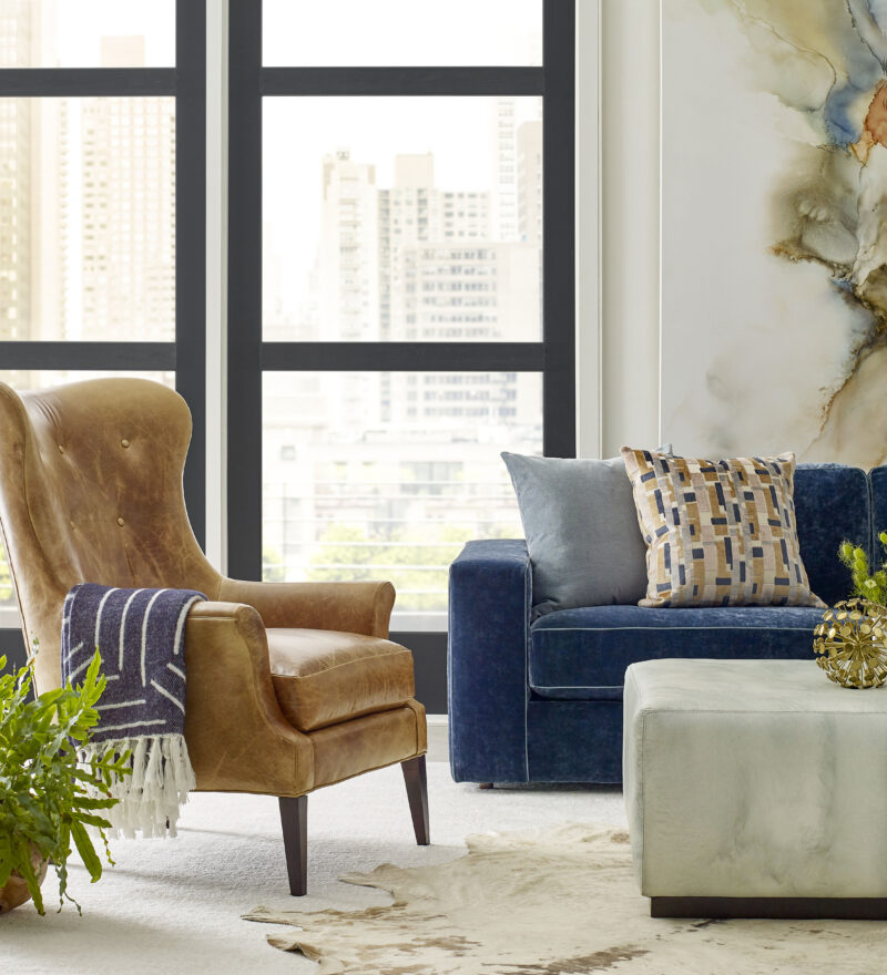 Max Sectional, Jameson Wing Chair, Westby Large Rectangular Ottoman
